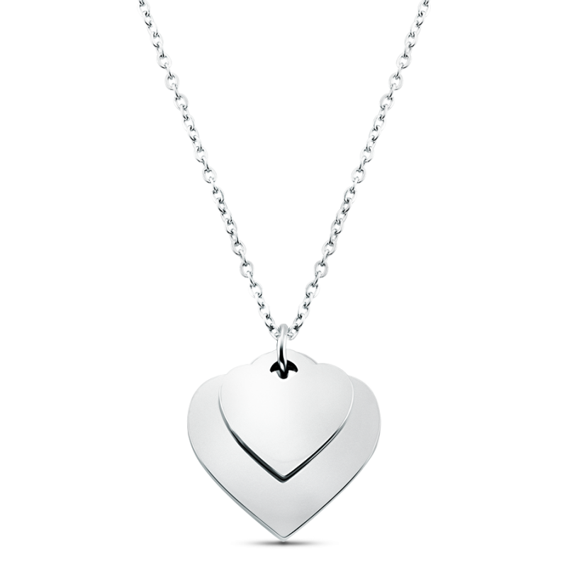 Gepersonaliseerde 2-Hart Liefde Ketting - Silver - 60