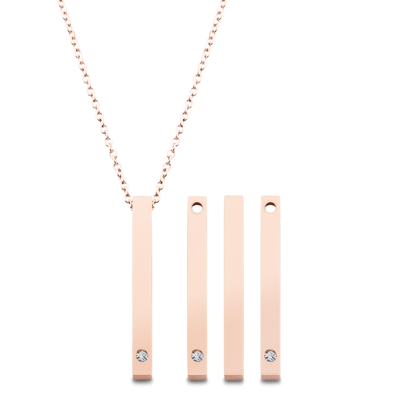 Gepersonaliseerde 4-Kanten Ketting met 3 Geboortestenen - Rosegold - 61