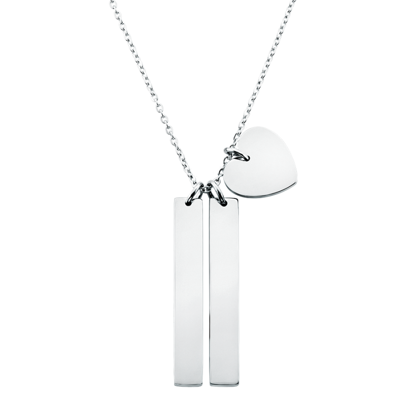 Gepersonaliseerde 2-Balk & Hart Ketting - Silver - 60