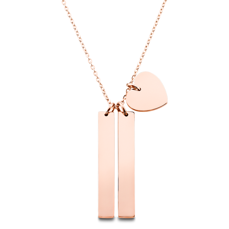 Gepersonaliseerde 2-Balk & Hart Ketting - Rosegold - 61