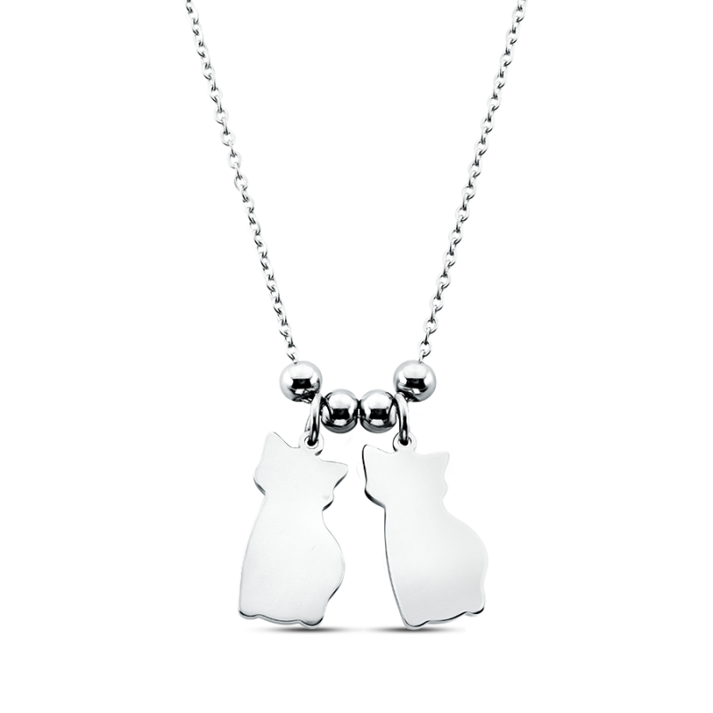 Gepersonaliseerde Meerdere Katten Ketting - Silver - 60