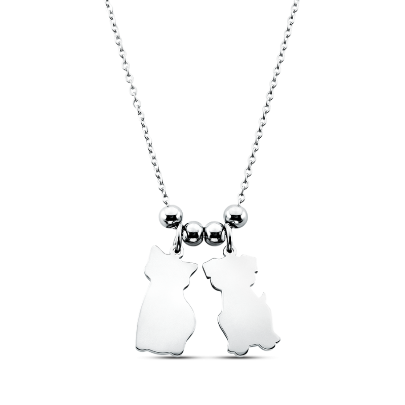 Gepersonaliseerde Kat & Hond Ketting - Silver - 60