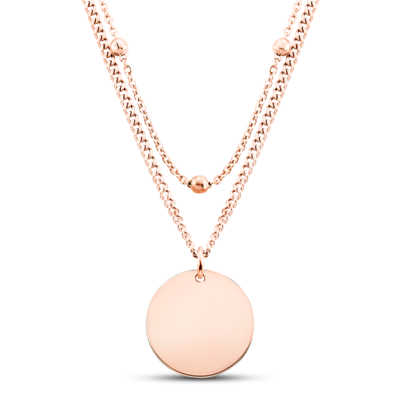 Gepersonaliseerde Cirkel Hanger met Gelaagde Ketting - Rosegold - 61