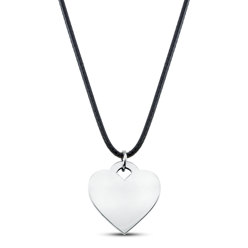 Hart hanger met Zwarte Ketting - Silver - 60