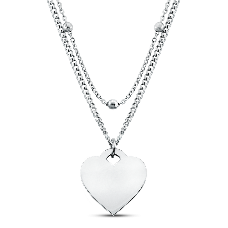 Hart hanger met Gelaagde Ketting - Silver - 60