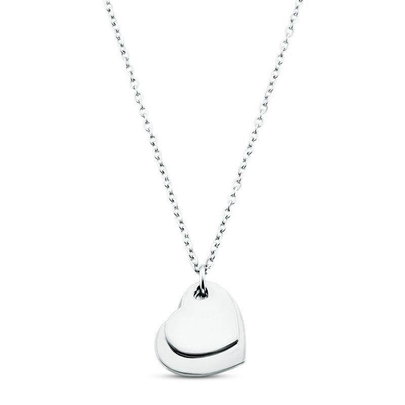 Gepersonaliseerde Dubbele Hartjes Ketting - Silver - 60