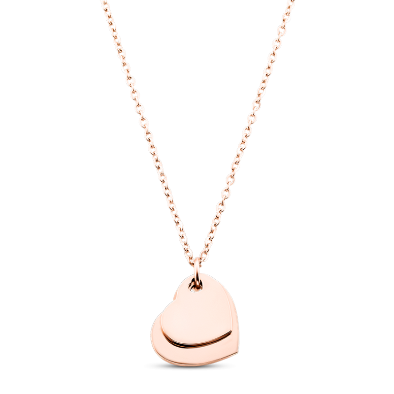 Gepersonaliseerde Dubbele Hartjes Ketting - Rosegold - 61