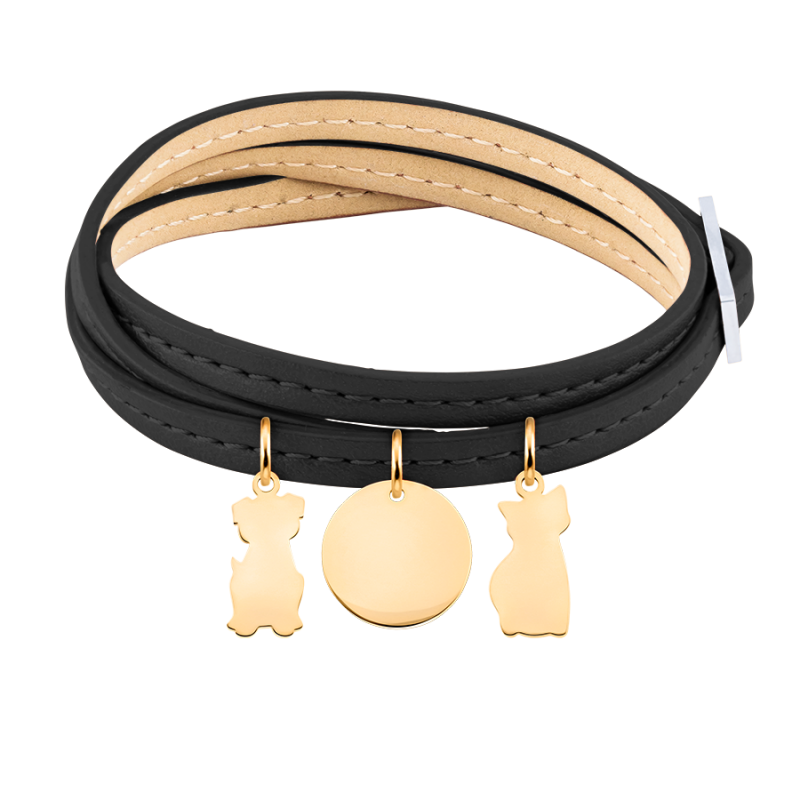 Gepersonaliseerde Meerdere Honden Armband in Zwart Leer - Gold - 62