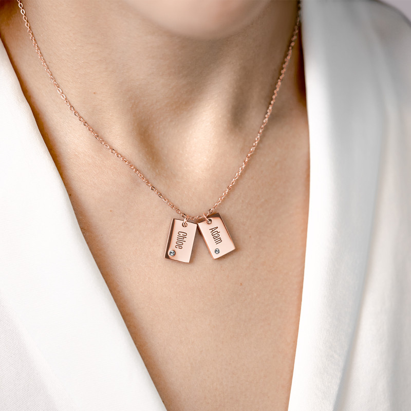 Gepersonaliseerde Naam Ketting met Kristallen - Rosegold - 61