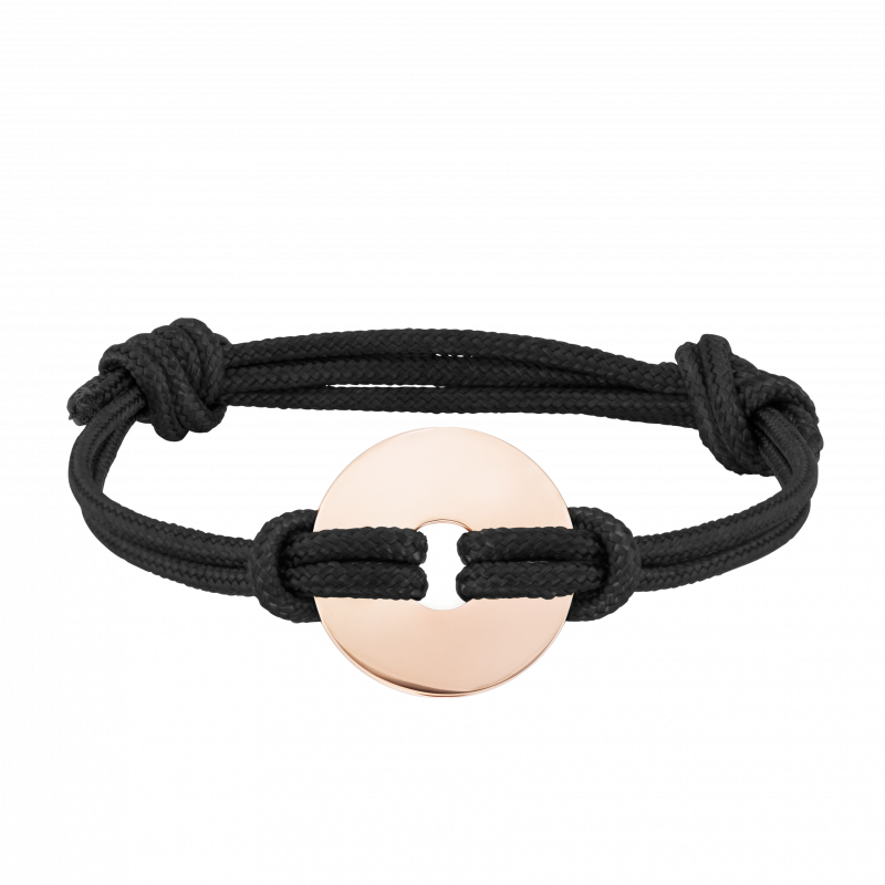 Gepersonaliseerde Disk Armband met Koord in het Zwart - Rosegold - 61