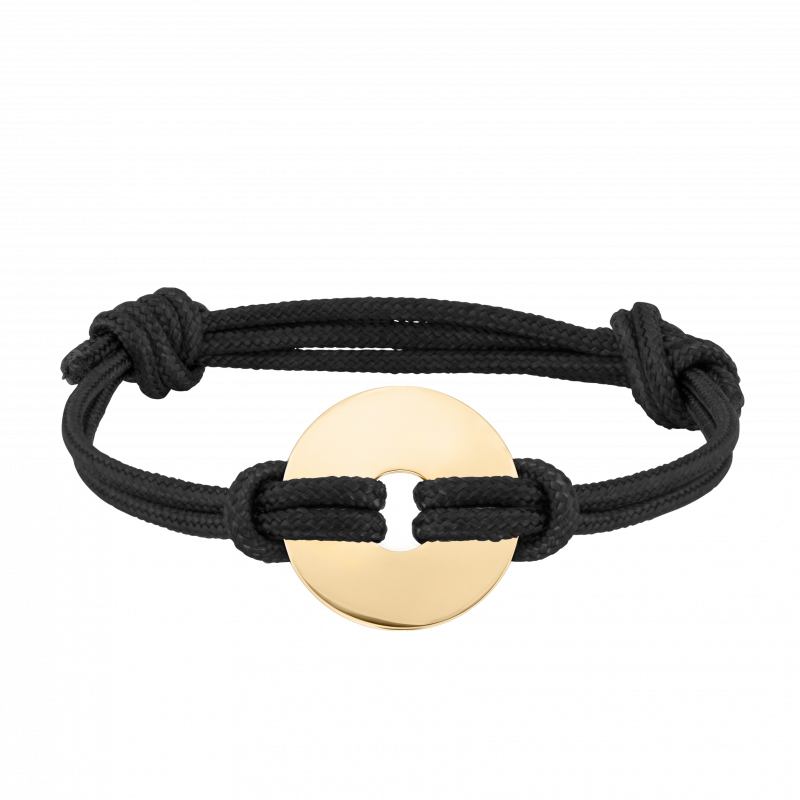 Gepersonaliseerde Disk Armband met Koord in het Zwart - Gold - 62