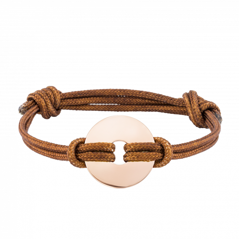 Gepersonaliseerde Disk Armband met Koord in het Bruin  - Rosegold - 61