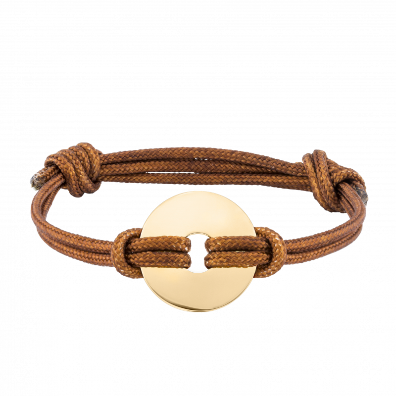 Gepersonaliseerde Disk Armband met Koord in het Bruin  - Gold - 62