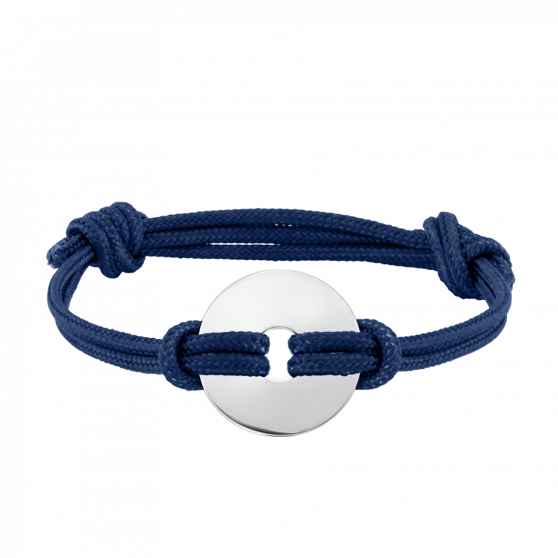 Gepersonaliseerde Disk Armband met Koord in het Blauw - Silver - 60