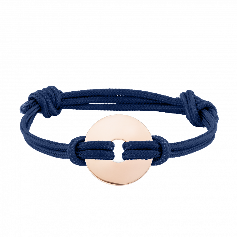 Gepersonaliseerde Disk Armband met Koord in het Blauw - Rosegold - 61