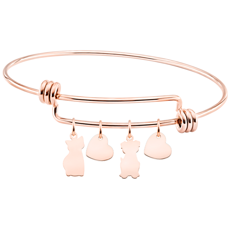 Gepersonaliseerde Kat en Hond Liefde  Bedelarmband - Rosegold - 61