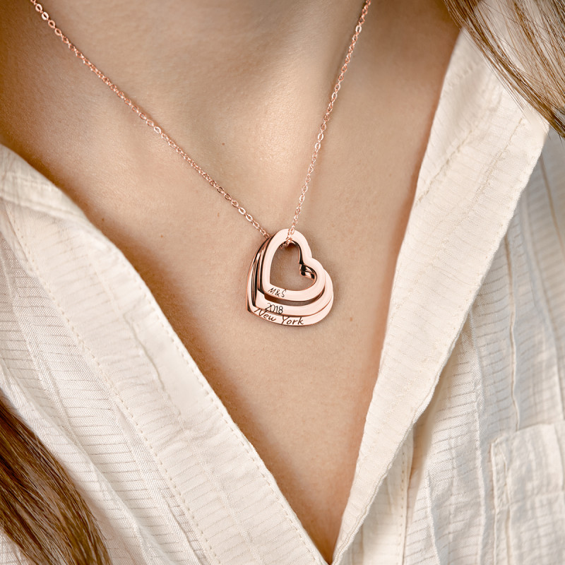 Gepersonaliseerde 3-Hart Ketting - Rosegold - 61