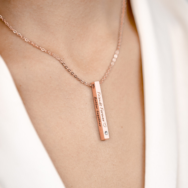 Gepersonaliseerde 4-Kanten Ketting met 1 Geboortesteen - Rosegold - 61