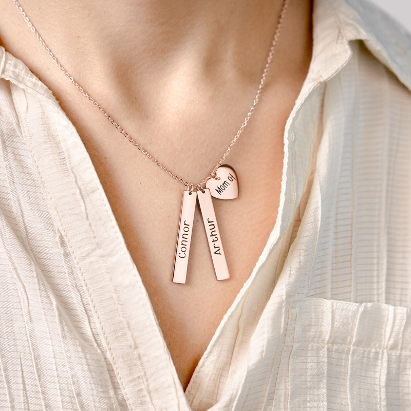 Gepersonaliseerde 2-Balk & Hart Ketting - Rosegold - 61