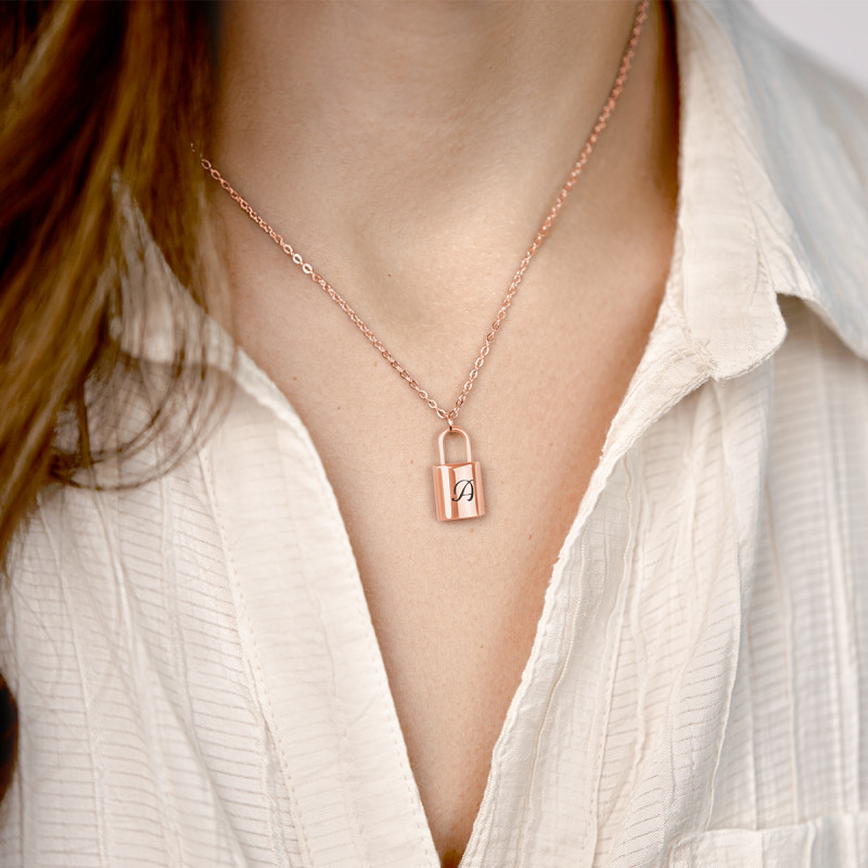 Gepersonaliseerde Hangslot Ketting - Rosegold - 61