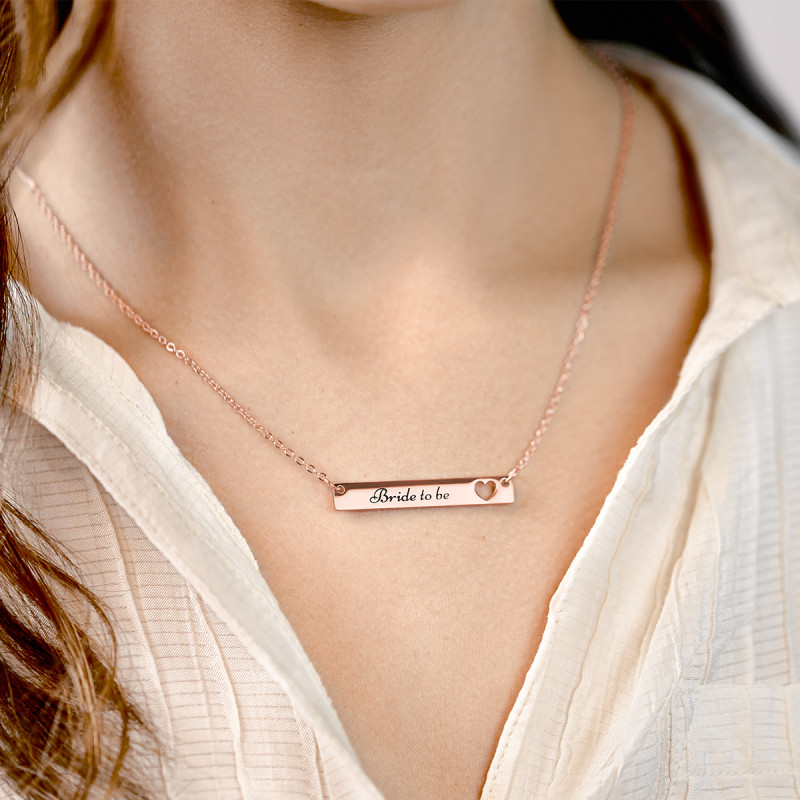 Gepersonaliseerde Plaat met Hartje Ketting - Rosegold - 61