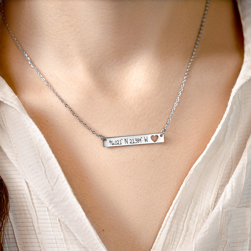 Gepersonaliseerde Coördinaten Ketting - Silver - 60