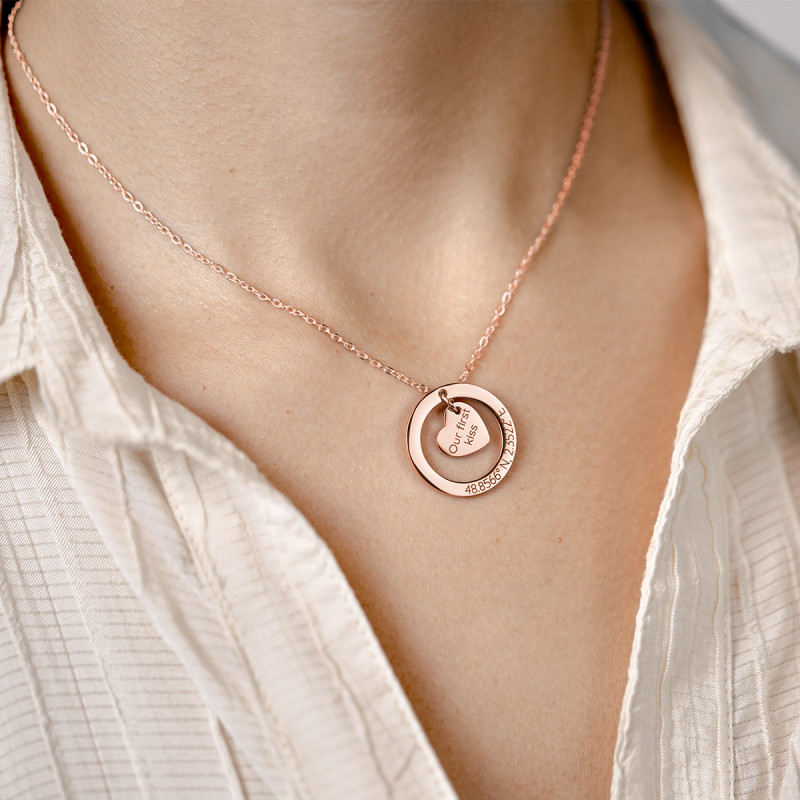 Gepersonaliseerde Coördinaten Ketting - Rosegold - 61