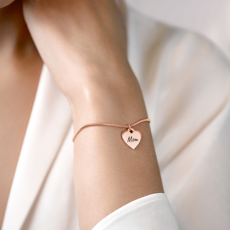 Gepersonaliseerd Hart hangertje met Verstelbare Armband - Rosegold - 61