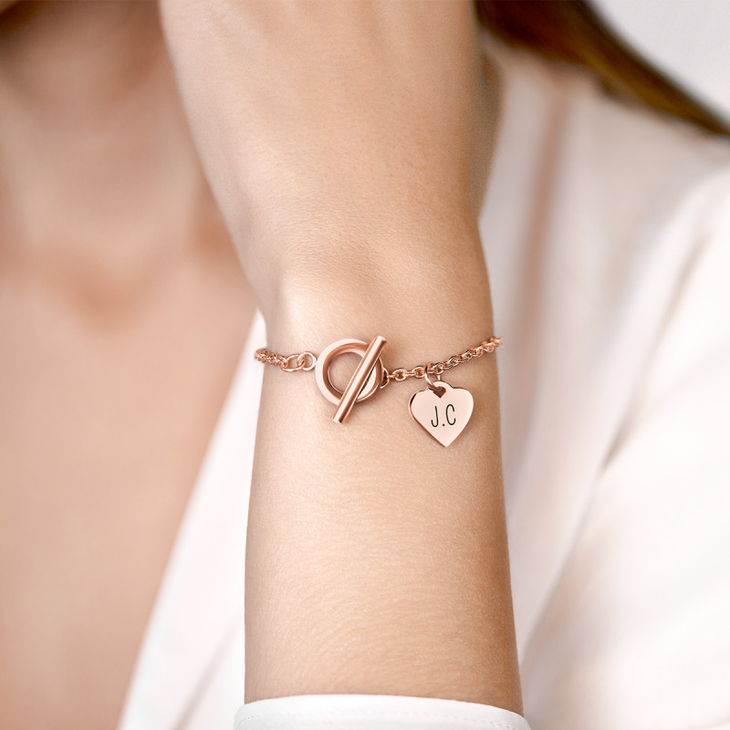 Gepersonaliseerde Luxe Hart Armband - Rosegold - 61