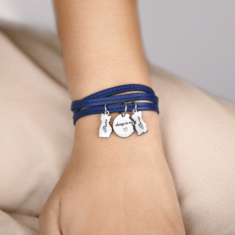 Gepersonaliseerde Kat & Hond Armband in Blauw Leer