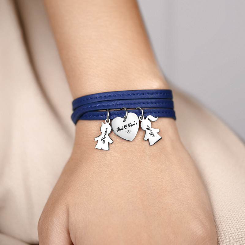 Gepersonaliseerde Zoon & Dochter Armband in Blauw Leer