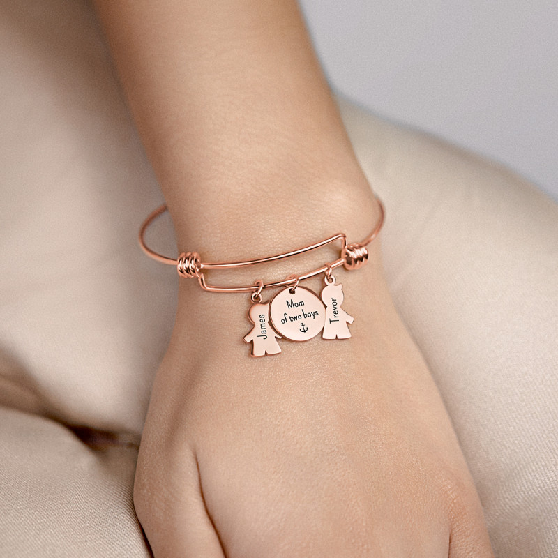 Gepersonaliseerde Meerdere Zoons Bedelarmband  - Rosegold - 61