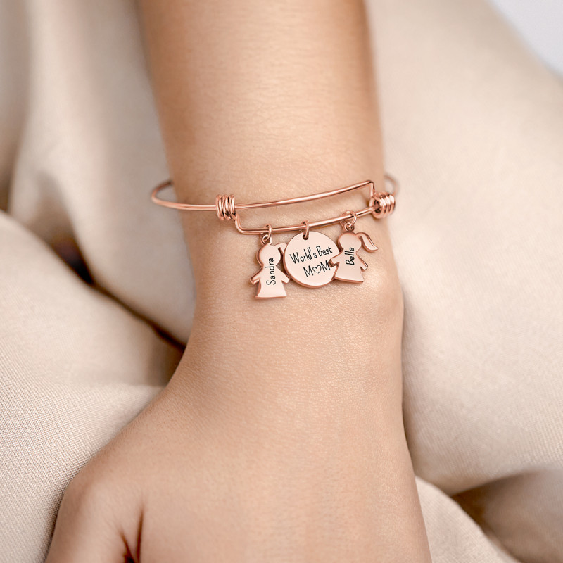 Gepersonaliseerde Meerdere Dochters Bedelarmband - Rosegold - 61