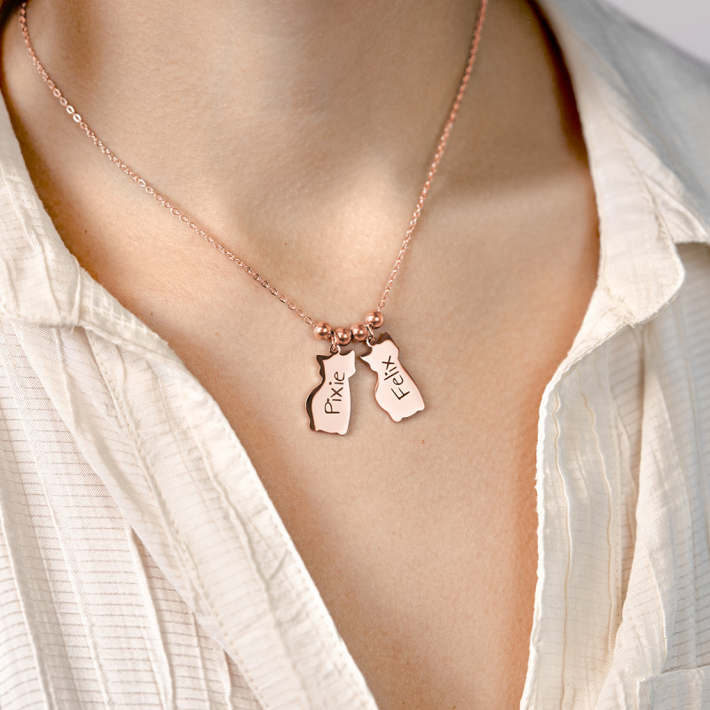 Gepersonaliseerde Meerdere Katten Ketting - Rosegold - 61