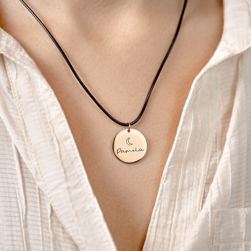 Gepersonaliseerde Cirkel Hanger met Zwarte Ketting - Gold - 62