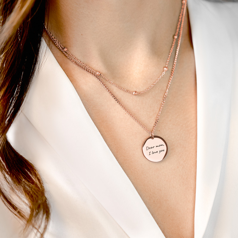 Gepersonaliseerde Cirkel Hanger met Gelaagde Ketting - Rosegold - 61