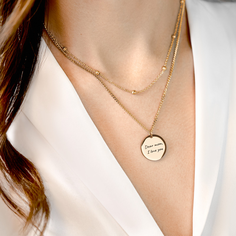 Gepersonaliseerde Cirkel Hanger met Gelaagde Ketting - Gold - 62