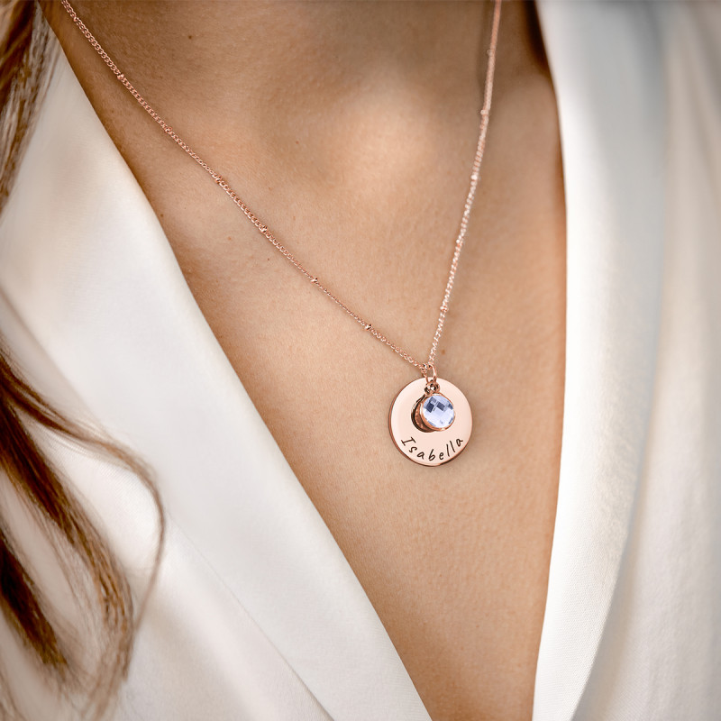 Gepersonaliseerde Cirkel & Geboortesteen Ketting - Rosegold - 61