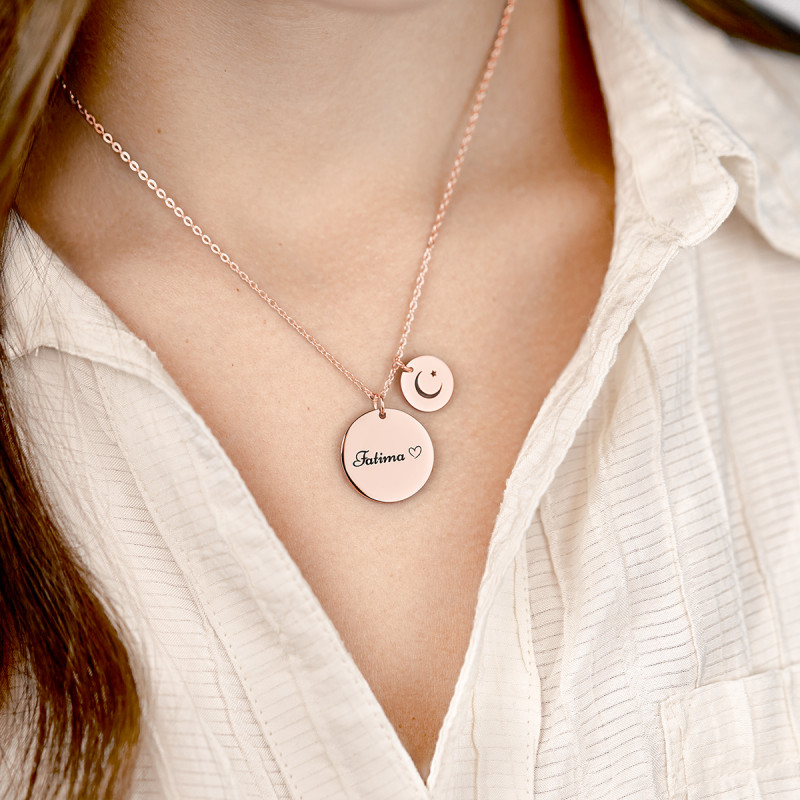 Gepersonaliseerde Halve Maan en Ster Ketting - Rosegold - 61