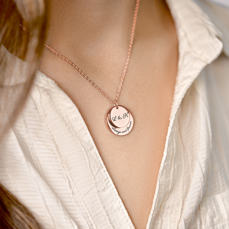 Gepersonaliseerde Dubbele Cirkels Ketting - Rosegold - 61