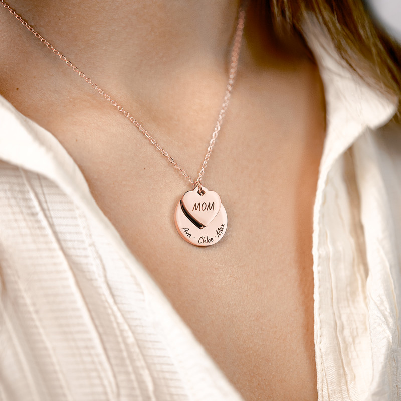 Gepersonaliseerde Cirkel en Hart Ketting - Rosegold - 61