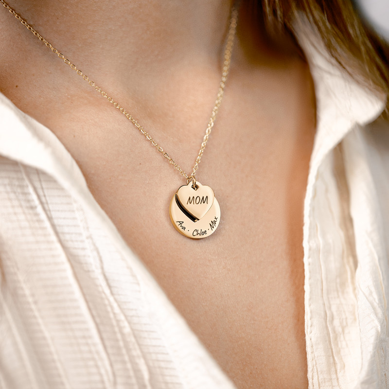 Gepersonaliseerde Cirkel en Hart Ketting - Gold - 62