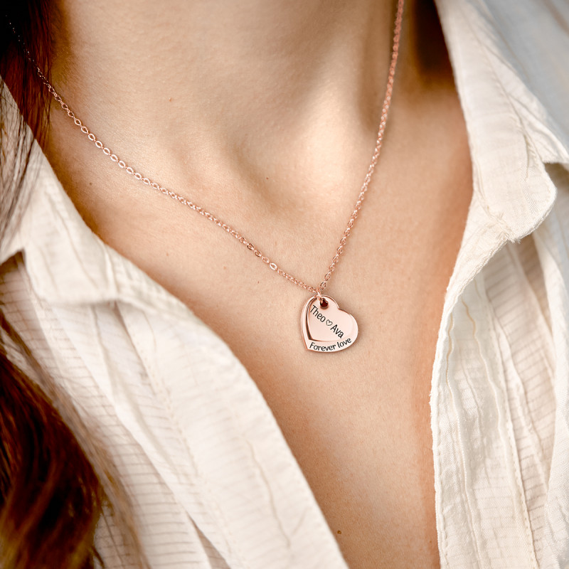 Gepersonaliseerde Dubbele Hartjes Ketting - Rosegold - 61