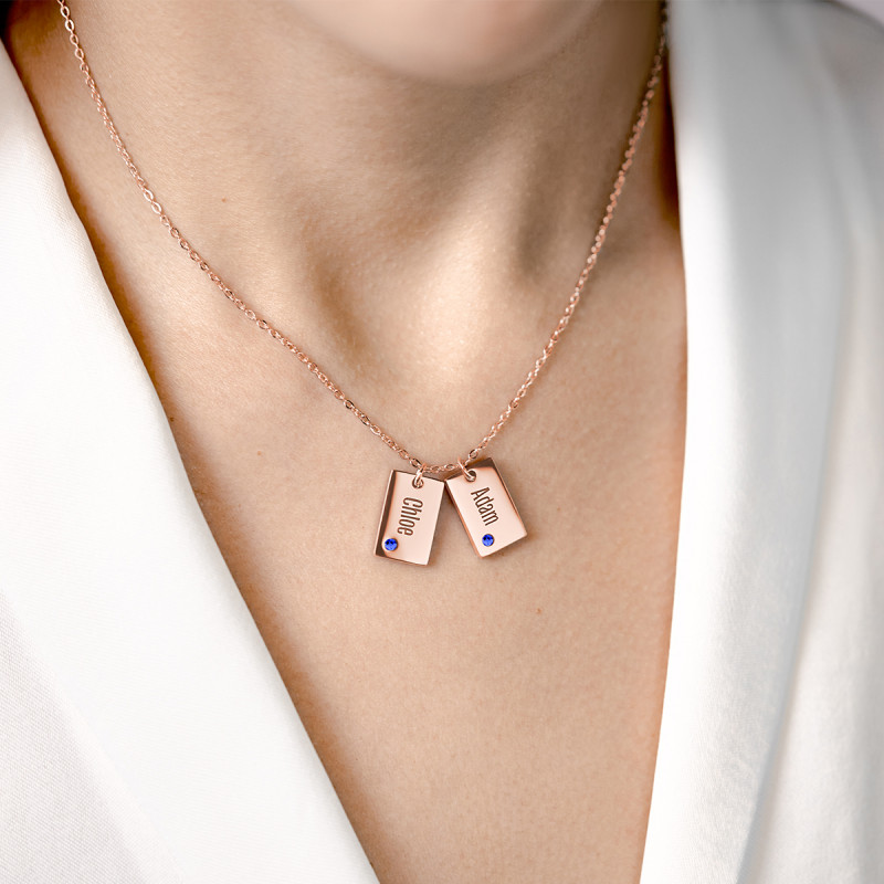 Gepersonaliseerde Naam Ketting met Kristallen - Rosegold - 61