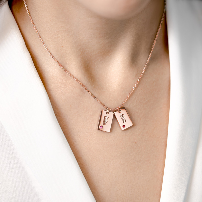 Gepersonaliseerde Naam Ketting met Kristallen - Rosegold - 61