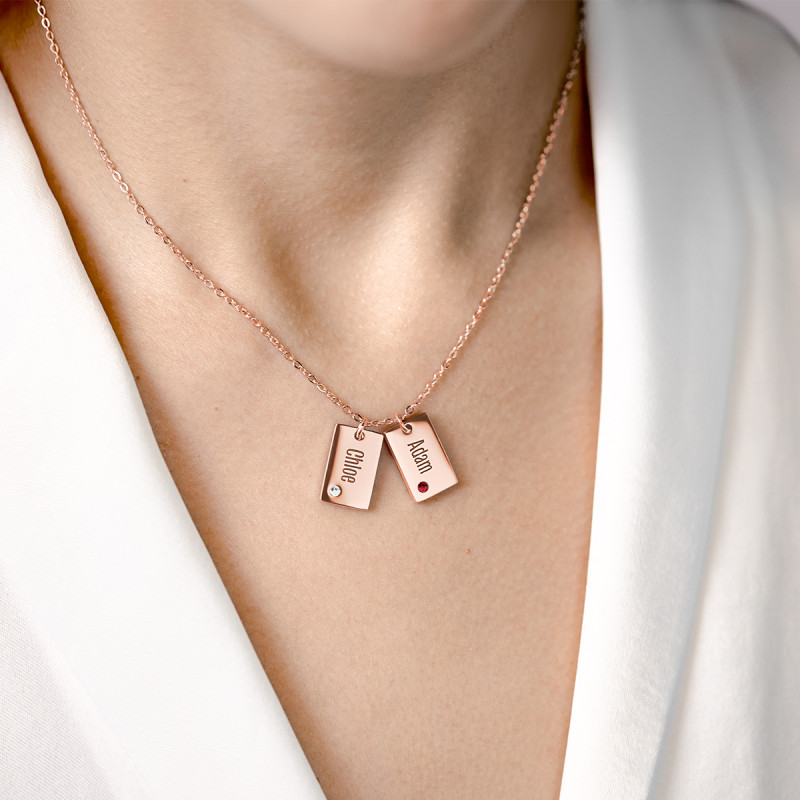 Gepersonaliseerde Naam Ketting met Kristallen - Rosegold - 61