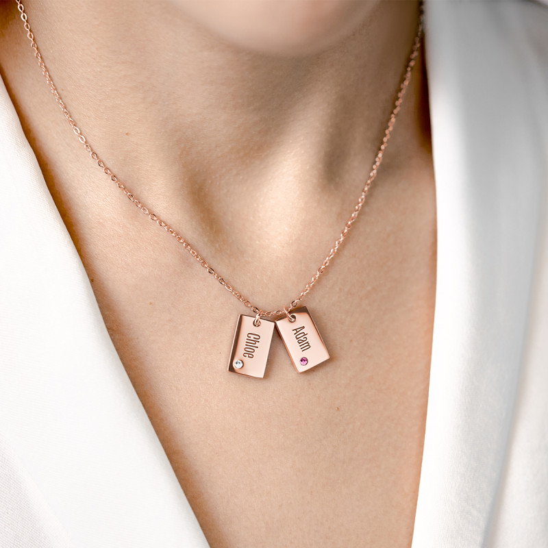 Gepersonaliseerde Naam Ketting met Kristallen - Rosegold - 61