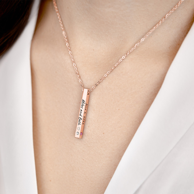 Gepersonaliseerde 4-Kanten Ketting met 2 Geboortestenen - Rosegold - 61