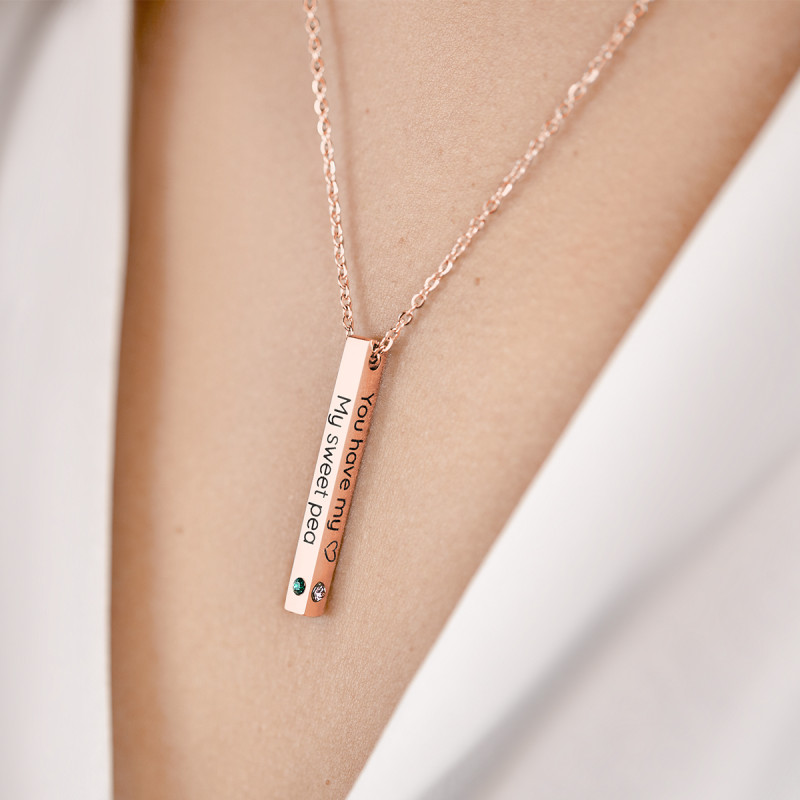 Gepersonaliseerde 4-Kanten Ketting met 3 Geboortestenen - Rosegold - 61