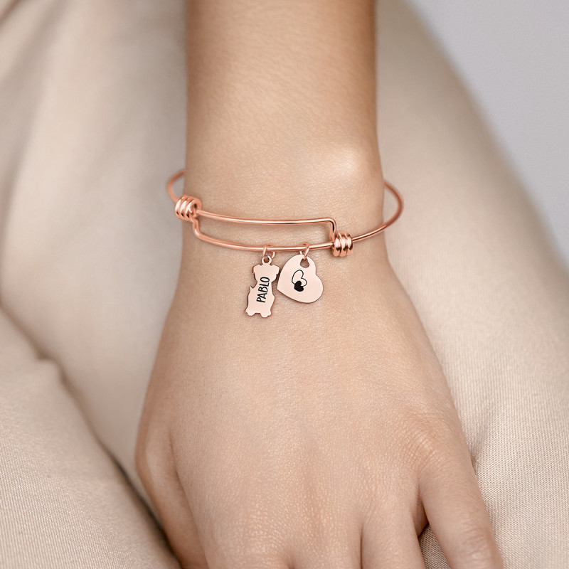 Gepersonaliseerde Hond Liefde Bedelarmband - Rosegold - 61